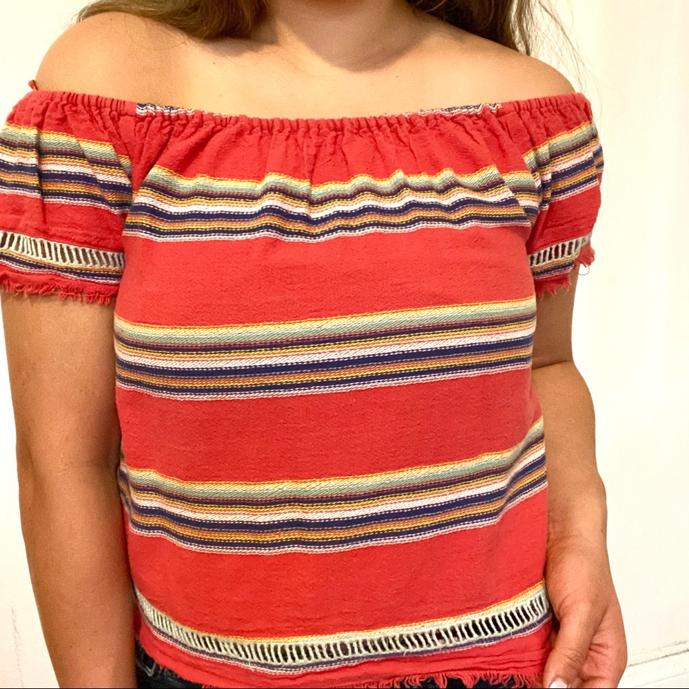 dRA anthropologie striped off the shoulder top